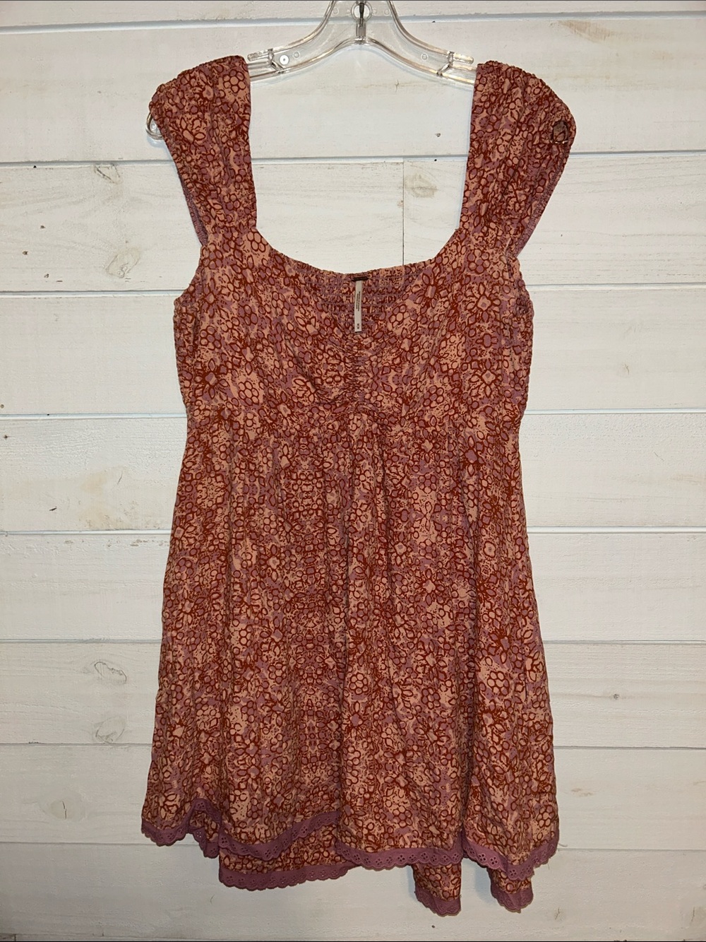 Free People Rust Floral Empire-Waist Mini Dress